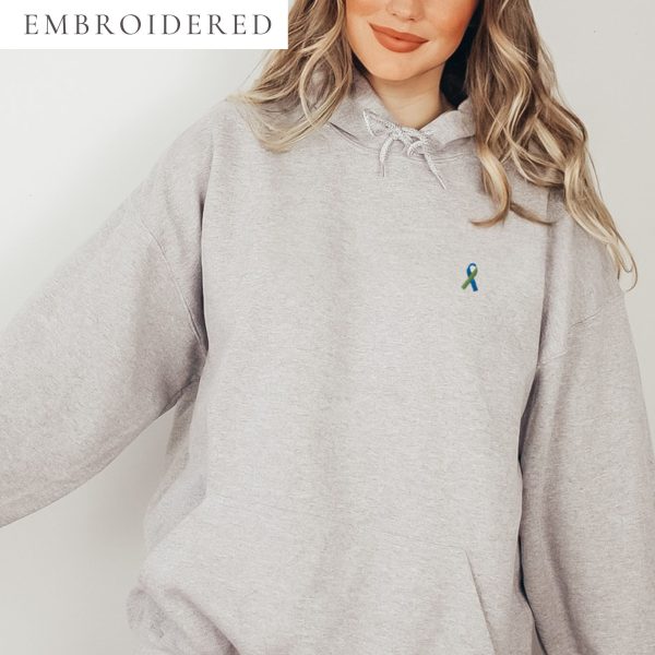 Lime Green & Blue Awareness Ribbon Embroidered Hoodie