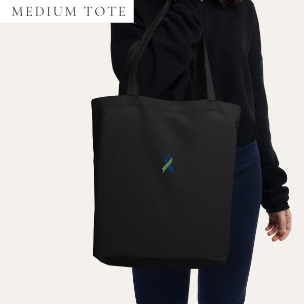 Lime Green & Blue Awareness Ribbon Embroidered Medium Tote Bag