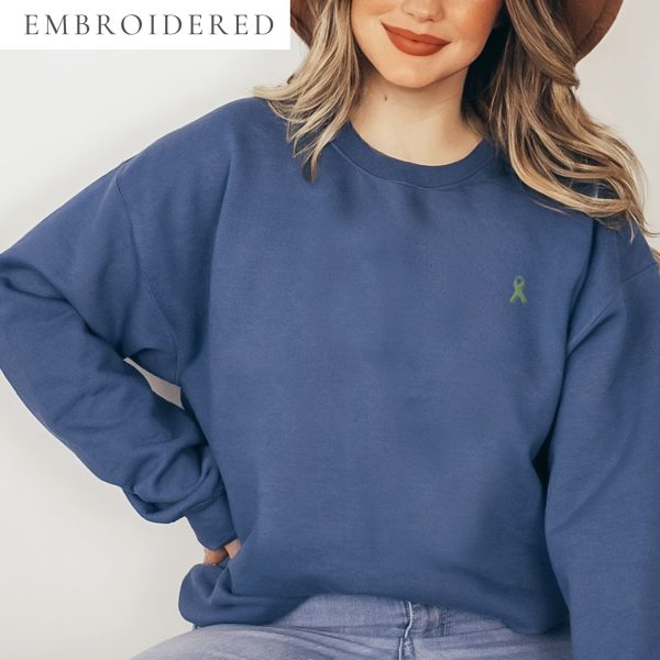 Lime Green Awareness Ribbon Embroidered Crewneck