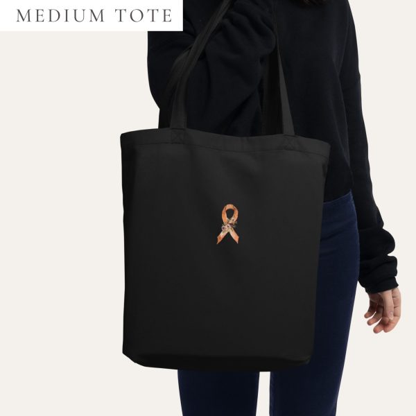 Pastel Floral Orange Awareness Ribbon Embroidered Medium Tote Bag