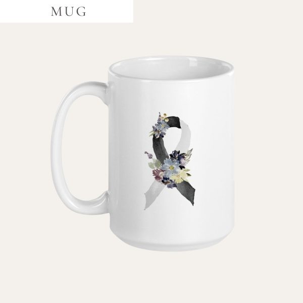 Pastel Floral Black & White Awareness Ribbon Mug