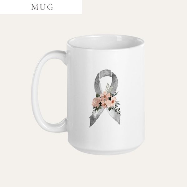 Pastel Floral Gray Awareness Ribbon Mug