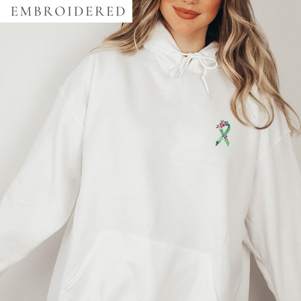Pastel Floral Green Awareness Ribbon Embroidered Hoodie