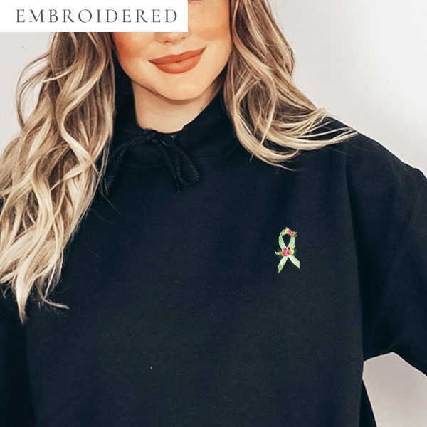 Pastel Floral Lime Green Awareness Ribbon Embroidered Hoodie