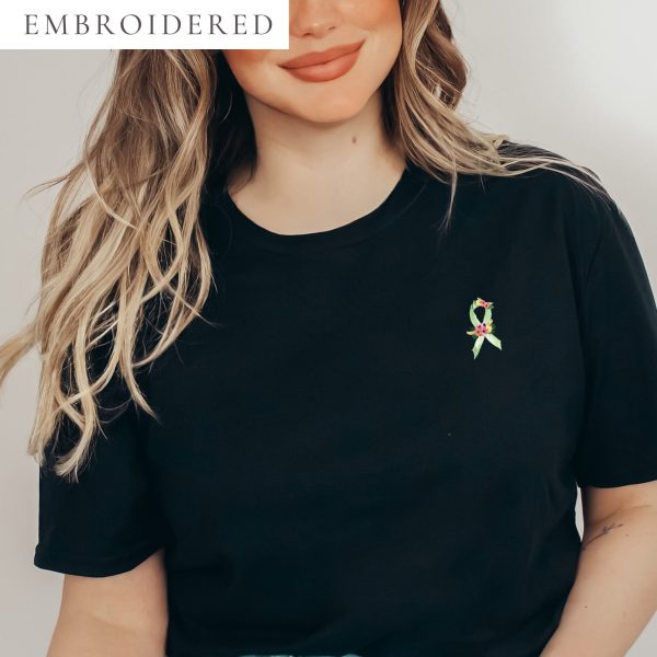 Pastel Floral Lime Green Awareness Ribbon Embroidered T-Shirt