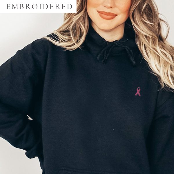 Pink Awareness Ribbon Embroidered Hoodie