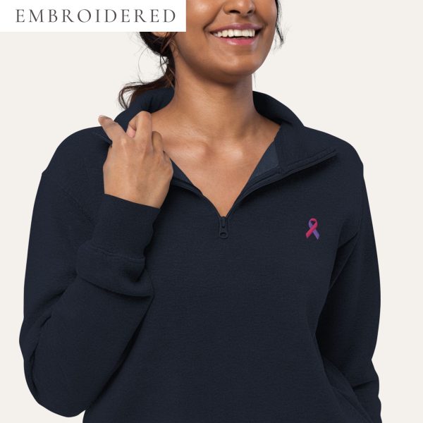 Purple & Pink Awareness Ribbon Embroidered Fleece Pullover