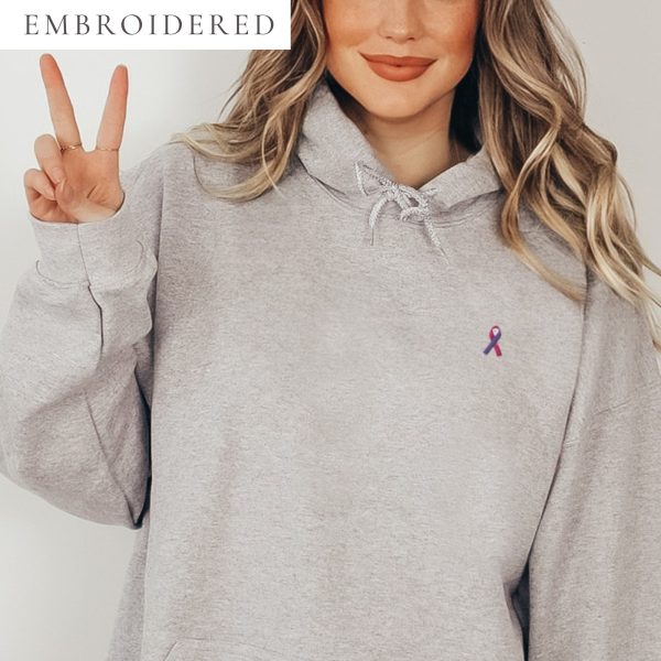Purple & Pink Awareness Ribbon Embroidered Hoodie