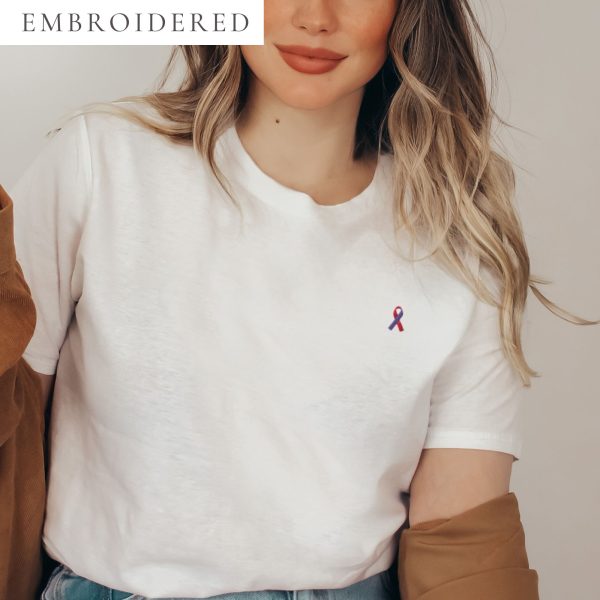 Purple & Red Awareness Ribbon Embroidered T-Shirt
