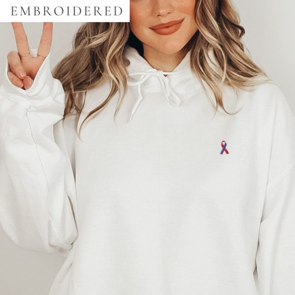 Purple & Red Awareness Ribbon Embroidered Hoodie