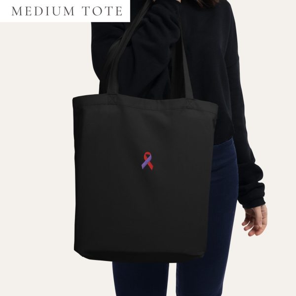 Purple & Red Awareness Ribbon Embroidered Medium Tote Bag