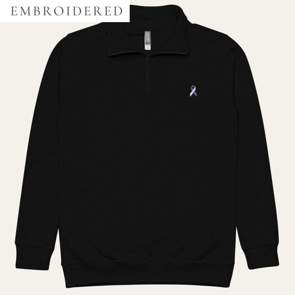 Purple & White Awareness Ribbon Embroidered Fleece Pullover