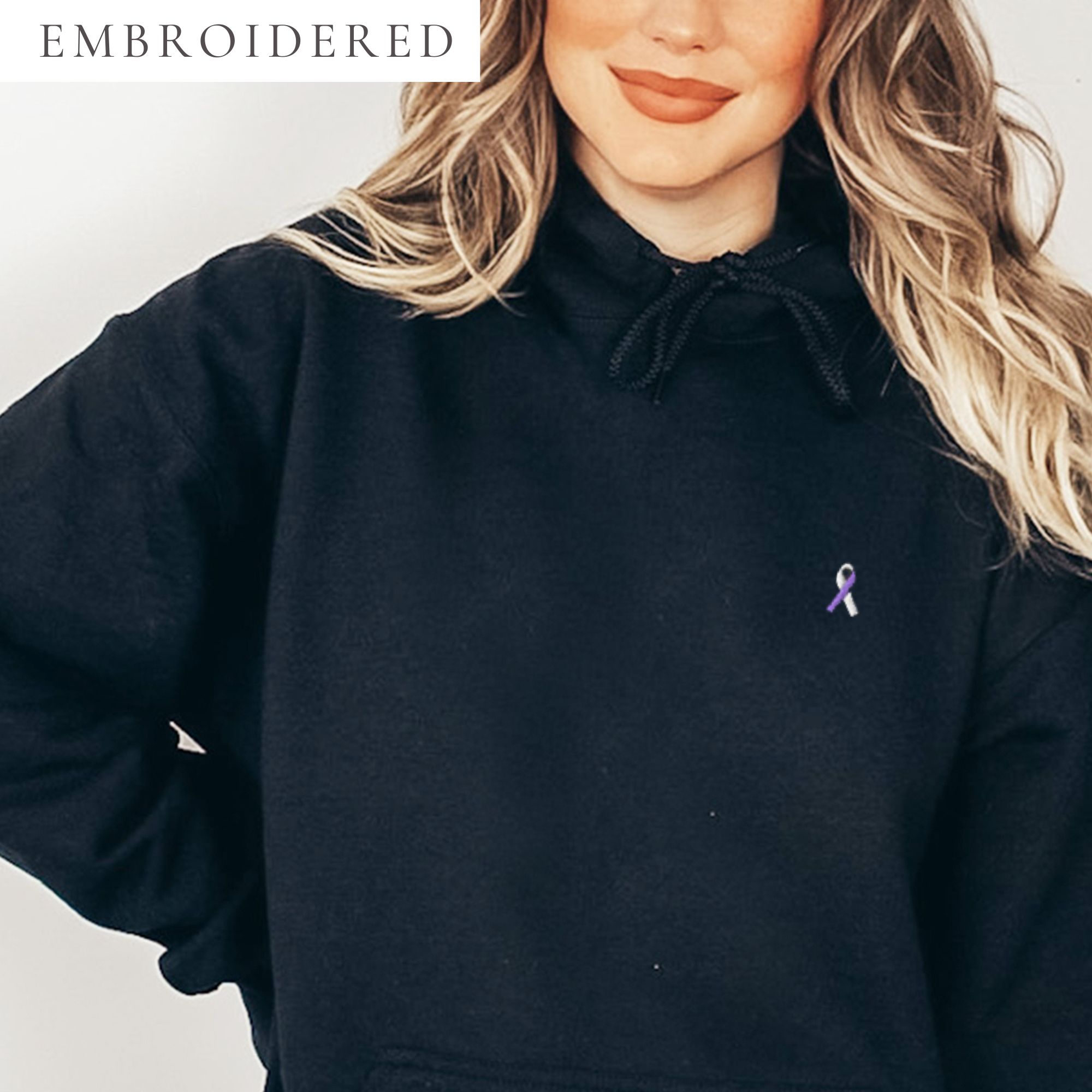 Purple & White Awareness Ribbon Embroidered Hoodie