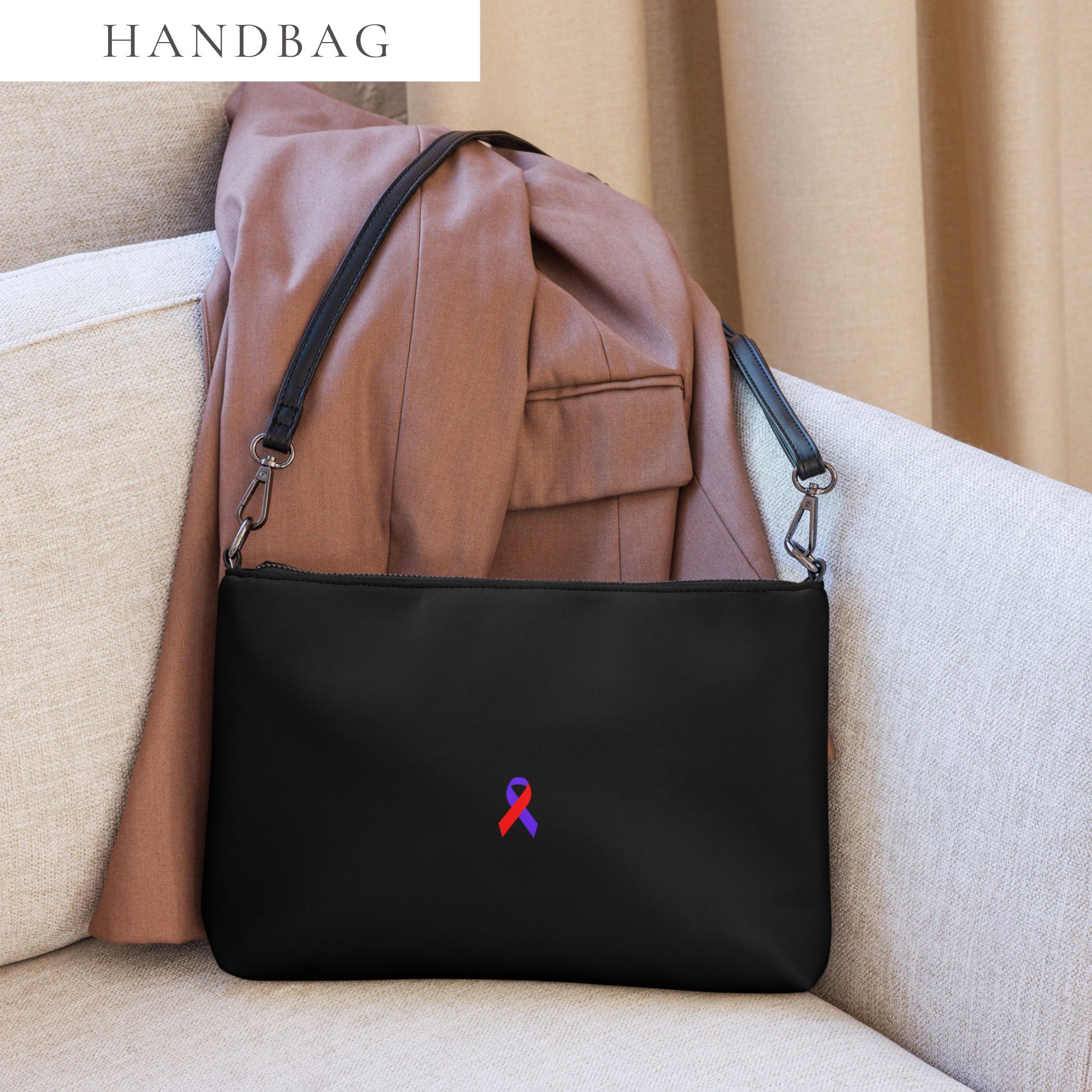 Red & Blue Awareness Ribbon Faux Leather Hand / Crossbody Bag