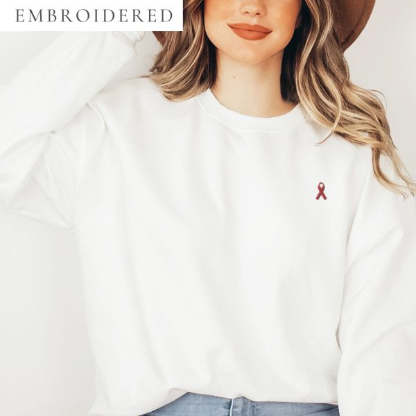 Red Awareness Ribbon Embroidered Crewneck
