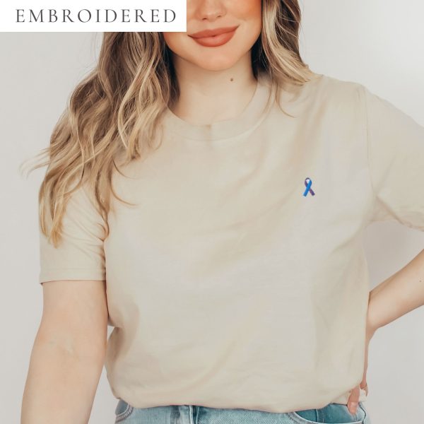 Teal & Purple Awareness Ribbon Embroidered T-Shirt