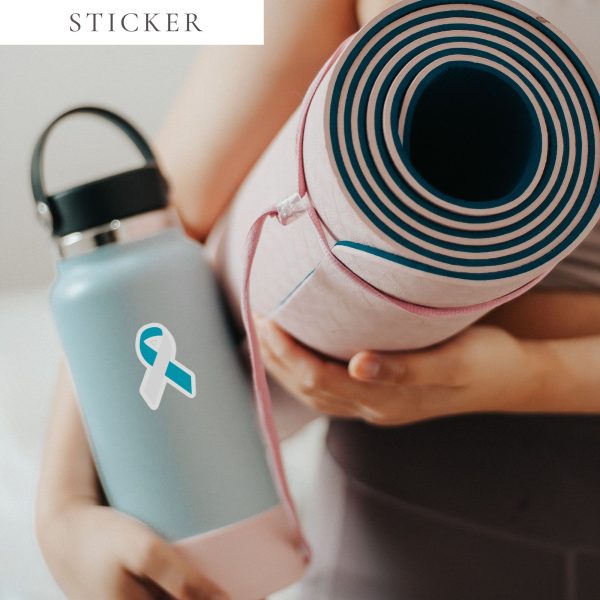 Teal & White Awareness Ribbon Sticker