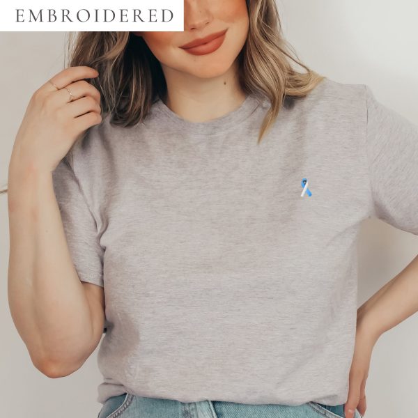Teal & White Awareness Ribbon Embroidered T-Shirt