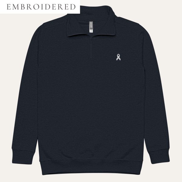 White Awareness Ribbon Embroidered Fleece Pullover