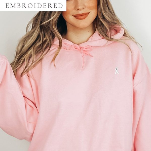 White Awareness Ribbon Embroidered Hoodie