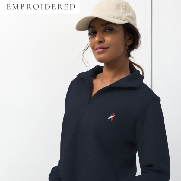 White & Red Awareness Ribbon Embroidered Fleece Pullover