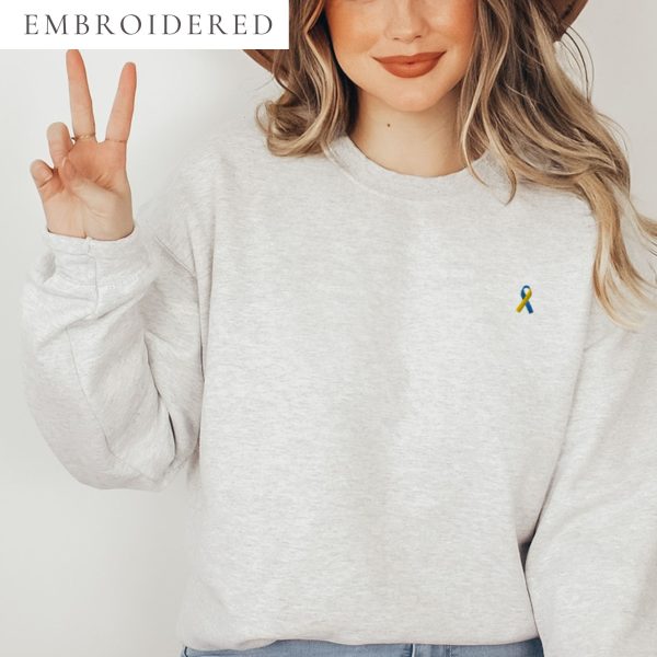 Yellow & Blue Awareness Ribbon Embroidered Crewneck