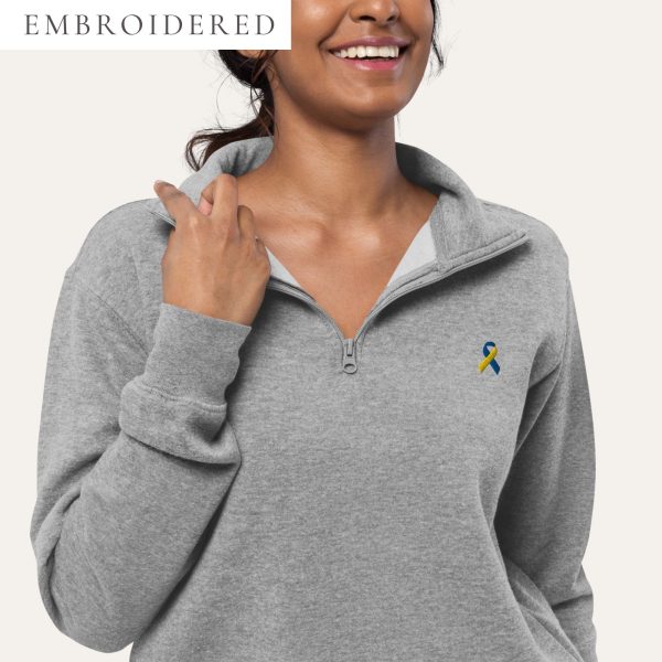 Yellow & Blue Awareness Ribbon Embroidered Fleece Pullover