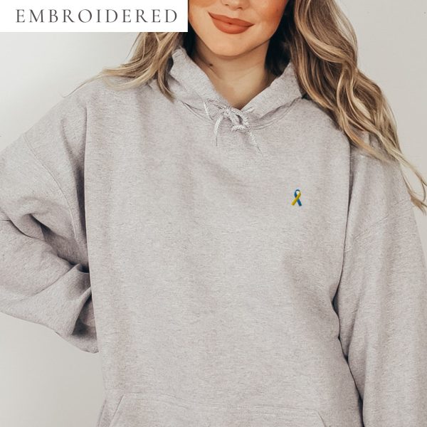 Yellow & Blue Awareness Ribbon Embroidered Hoodie