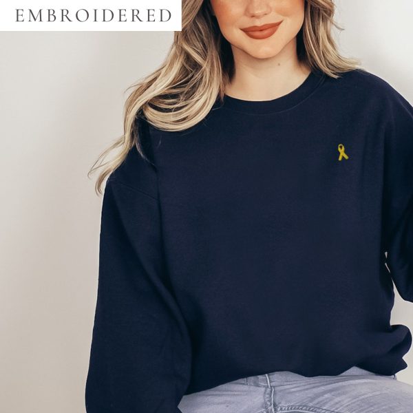 Yellow Awareness Ribbon Embroidered Crewneck