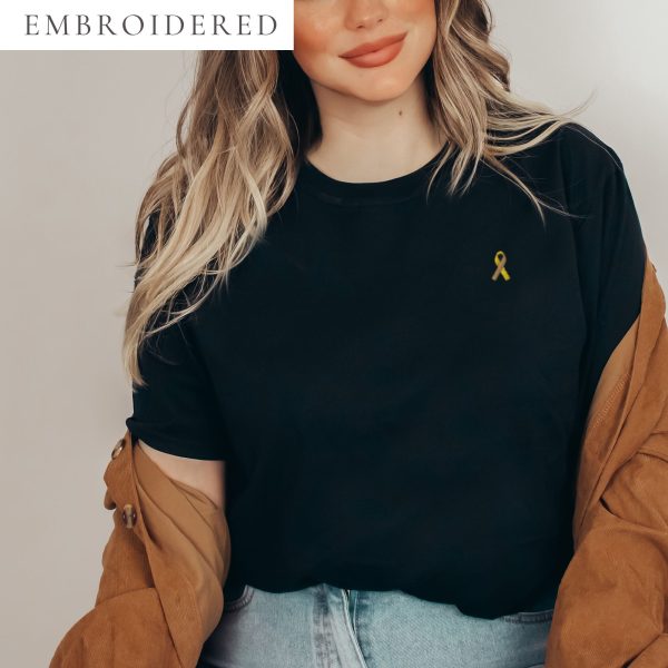 Yellow & Gold/Brown Awareness Ribbon Embroidered T-Shirt