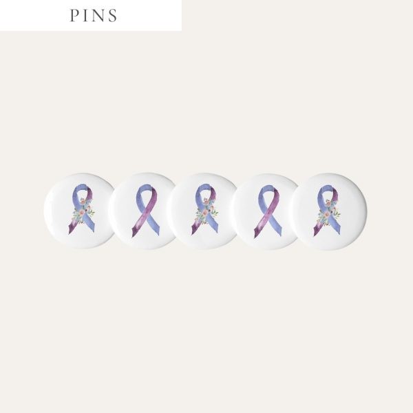 Pastel Floral Blue & Purple Awareness Ribbon Pins