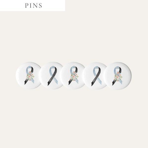 Pastel Floral Light Blue & Black Awareness Ribbon Pins