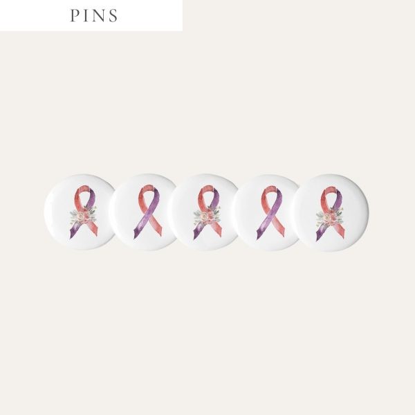 Pastel Floral Purple & Red Awareness Ribbon Pins