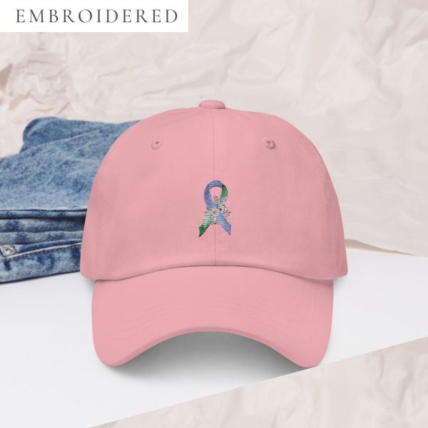 Pastel Floral Blue & Green Awareness Ribbon Embroidered Dad Hat