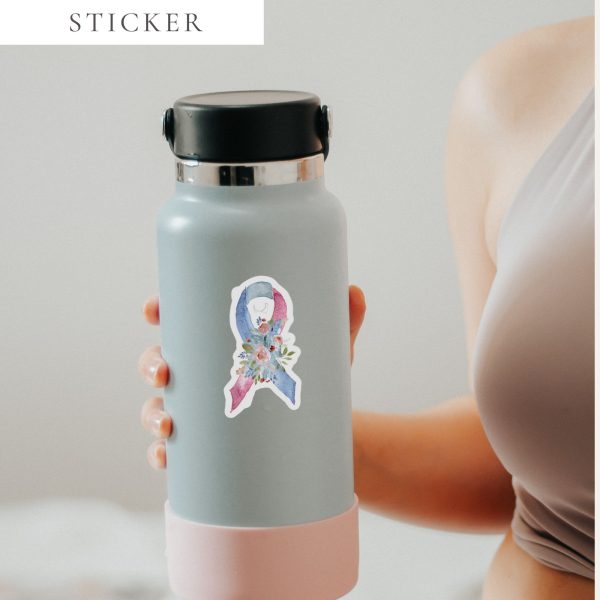 Pastel Floral Blue, Light Blue & Pink Awareness Ribbon Sticker