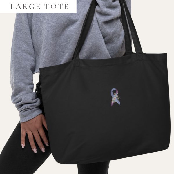Pastel Floral Blue & Purple Awareness Ribbon Embroidered Large Tote Bag