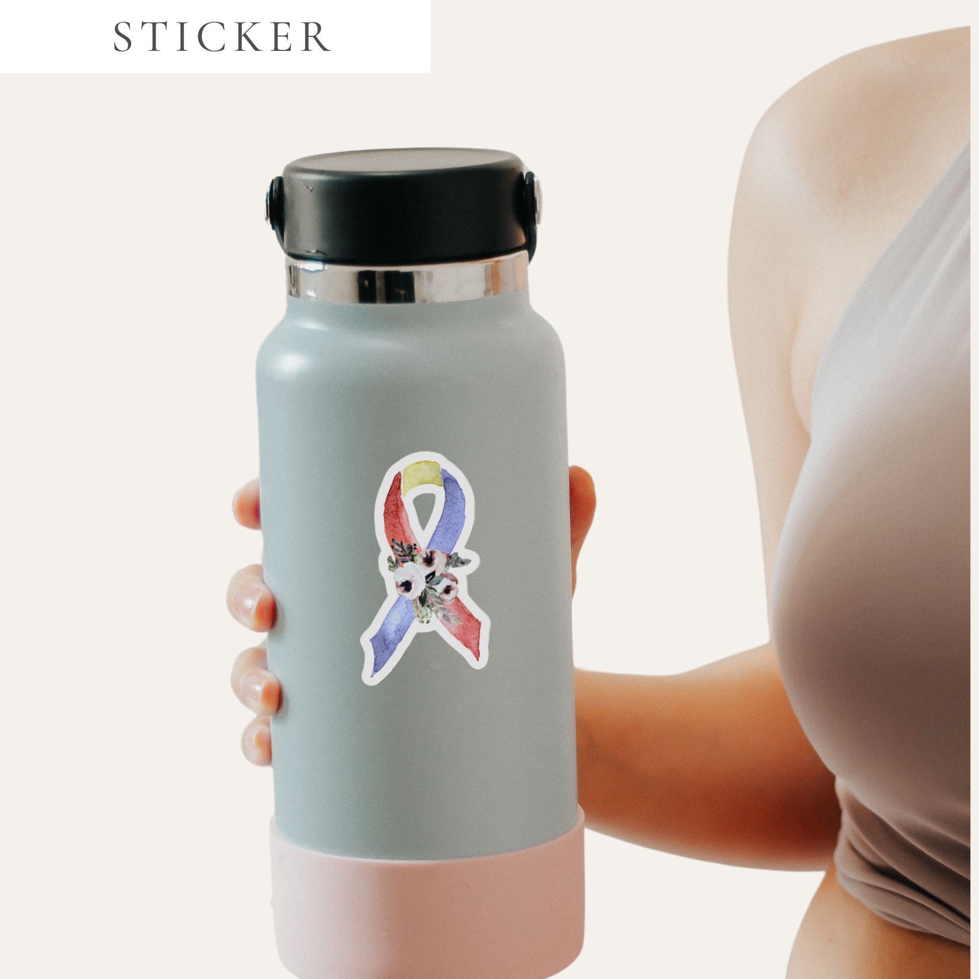 Pastel Floral Blue, Yellow & Red Awareness Ribbon Sticker