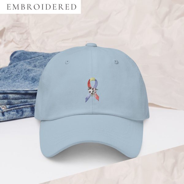 Pastel Floral Blue, Yellow & Red Awareness Ribbon Embroidered Dad Hat
