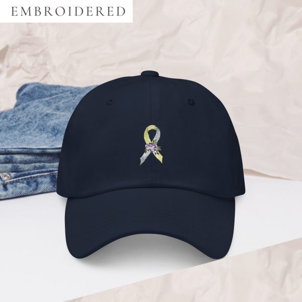 Pastel Floral Gold & Silver Awareness Ribbon Embroidered Dad Hat