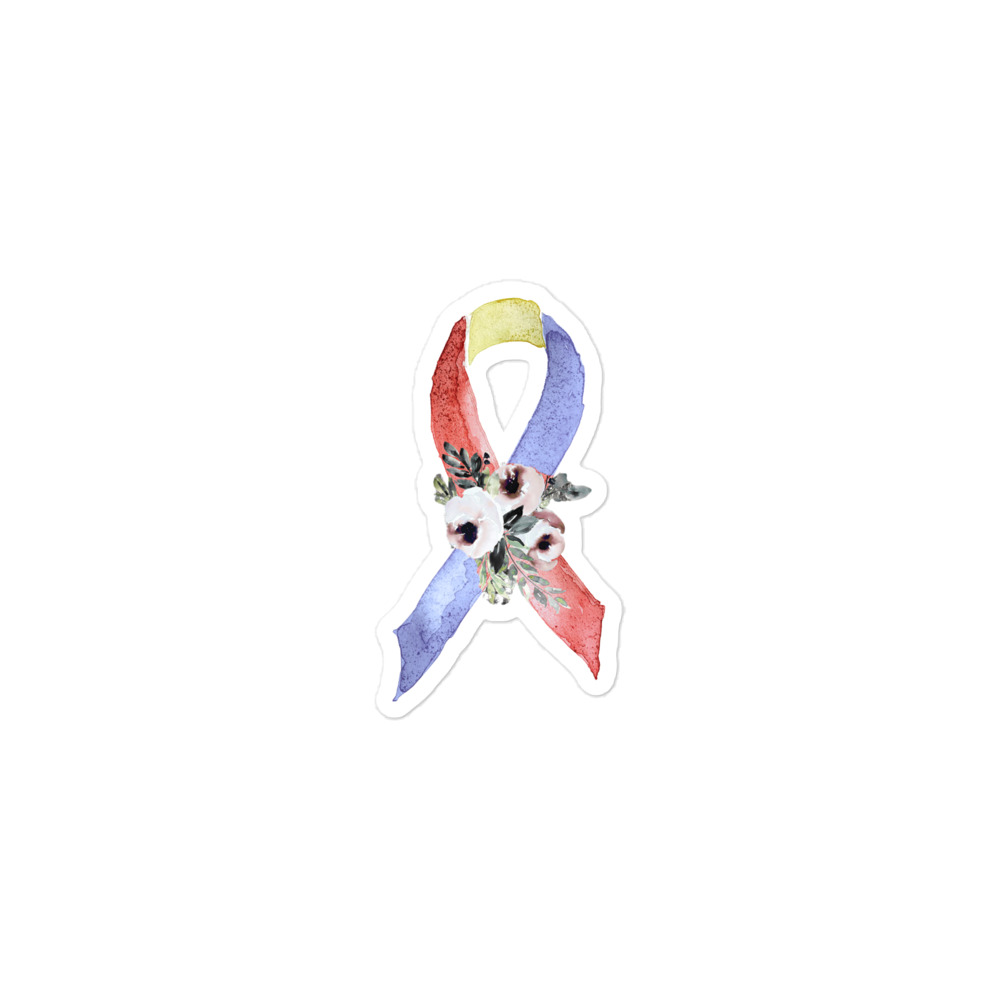 Pastel Floral Blue, Yellow & Red Awareness Ribbon Sticker - Image 4