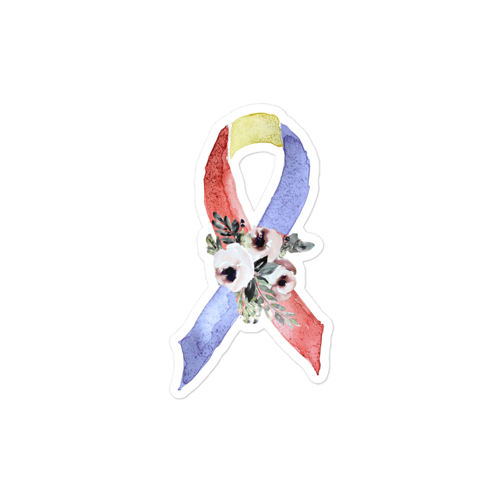 Pastel Floral Blue, Yellow & Red Awareness Ribbon Sticker - Image 3