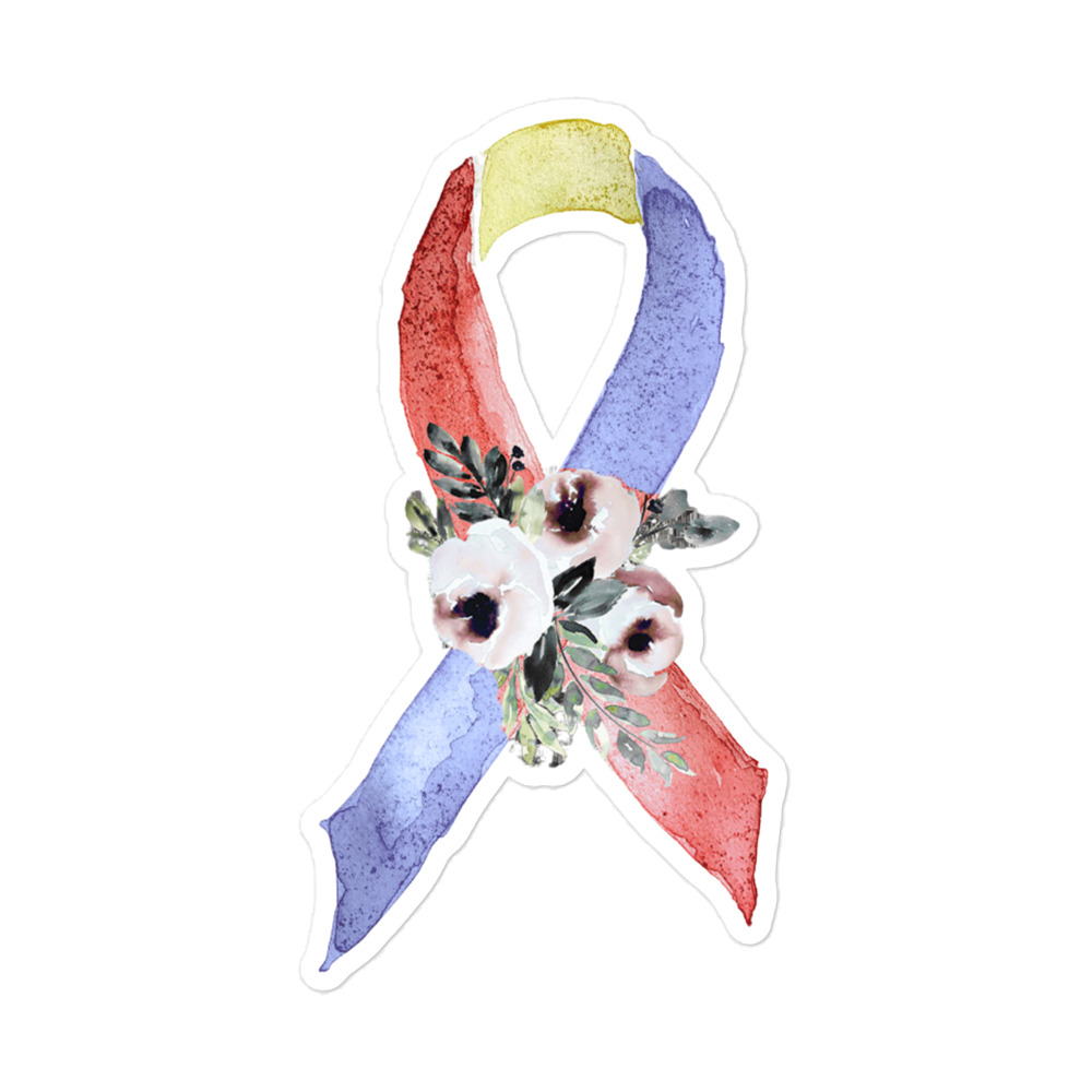 Pastel Floral Blue, Yellow & Red Awareness Ribbon Sticker - Image 2