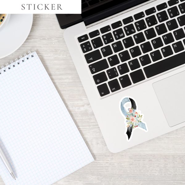 Pastel Floral Light Blue & Black Awareness Ribbon Sticker