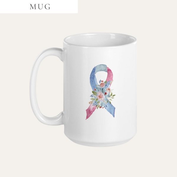 Pastel Floral Blue, Light Blue & Pink Awareness Ribbon Mug
