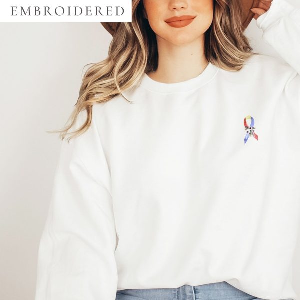 Pastel Floral Blue, Yellow & Red Awareness Ribbon Embroidered Crewneck