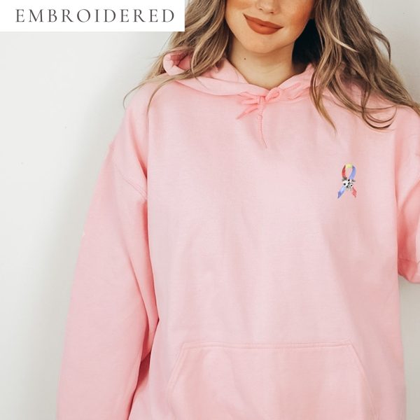 Pastel Floral Blue, Yellow & Red Awareness Ribbon Embroidered Hoodie