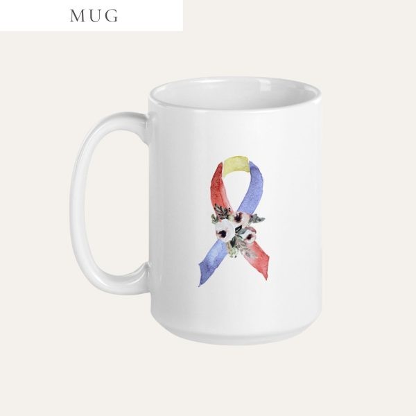 Pastel Floral Blue, Yellow & Red Awareness Ribbon Mug