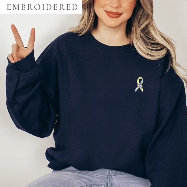 Pastel Floral Gold & Silver Awareness Ribbon Embroidered Crewneck