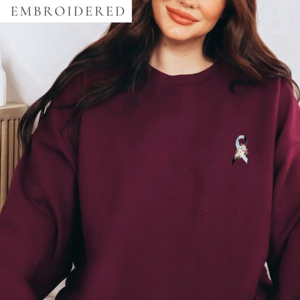 Pastel Floral Light Blue & Black Awareness Ribbon Crewneck