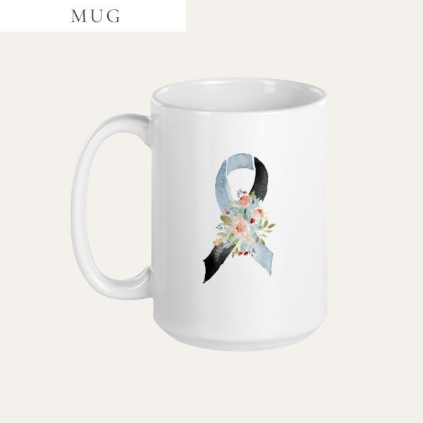 Pastel Floral Light Blue & Black Awareness Ribbon Mug